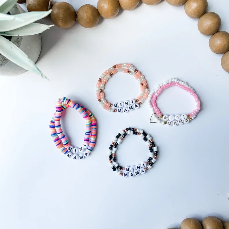 Mama & Mini Sets- Personalized Beaded Name Bracelets/ Customized Word Bracelet/ Name Bracelet/ De... | Etsy (US)