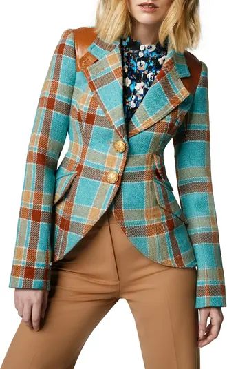 Smythe Hunting Plaid Leather Panel Wool Blazer | Nordstrom | Nordstrom