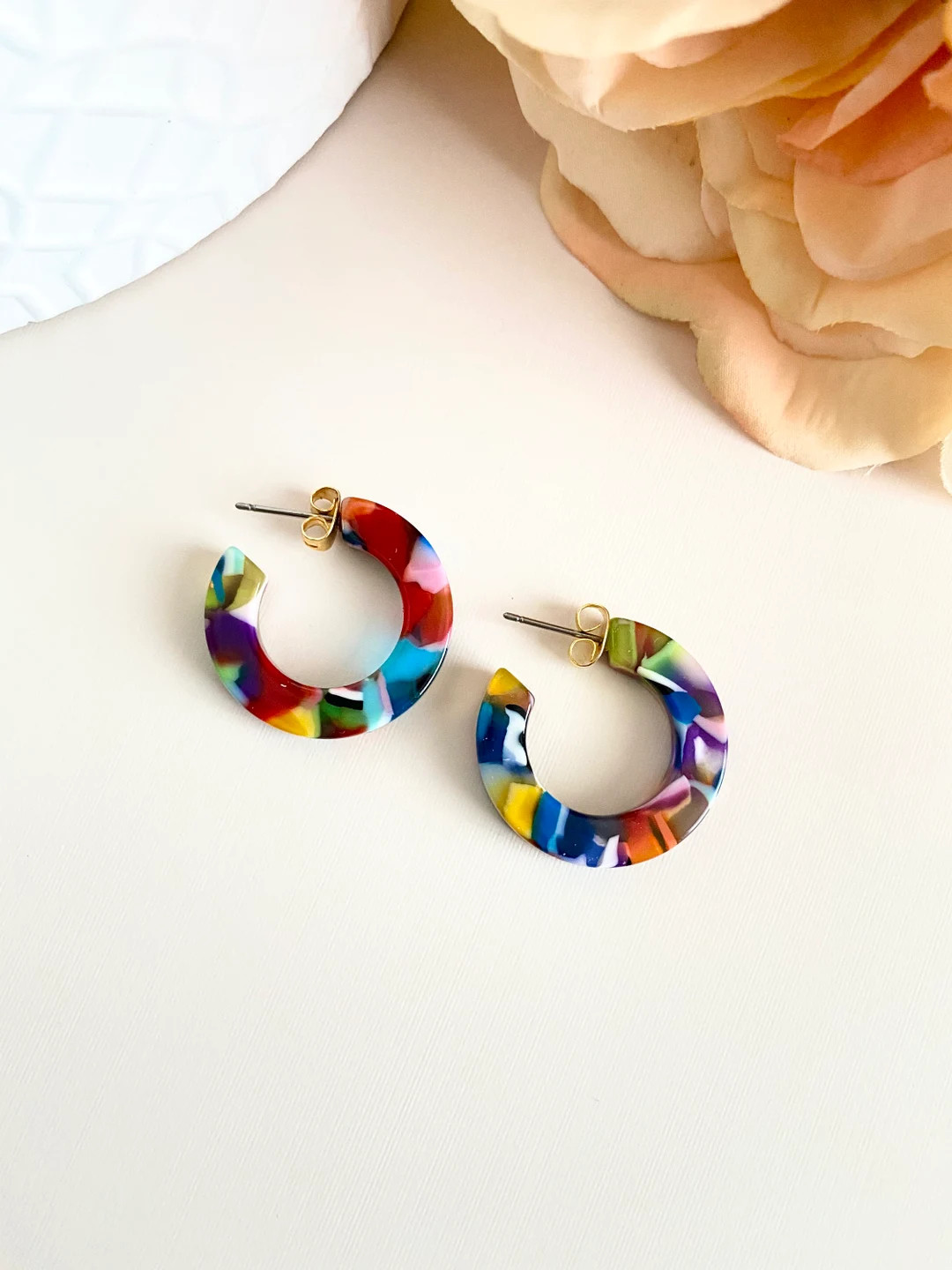 Multi Color Tortoise Hoop Earrings Tortoise Shell Hoop - Etsy | Etsy (US)