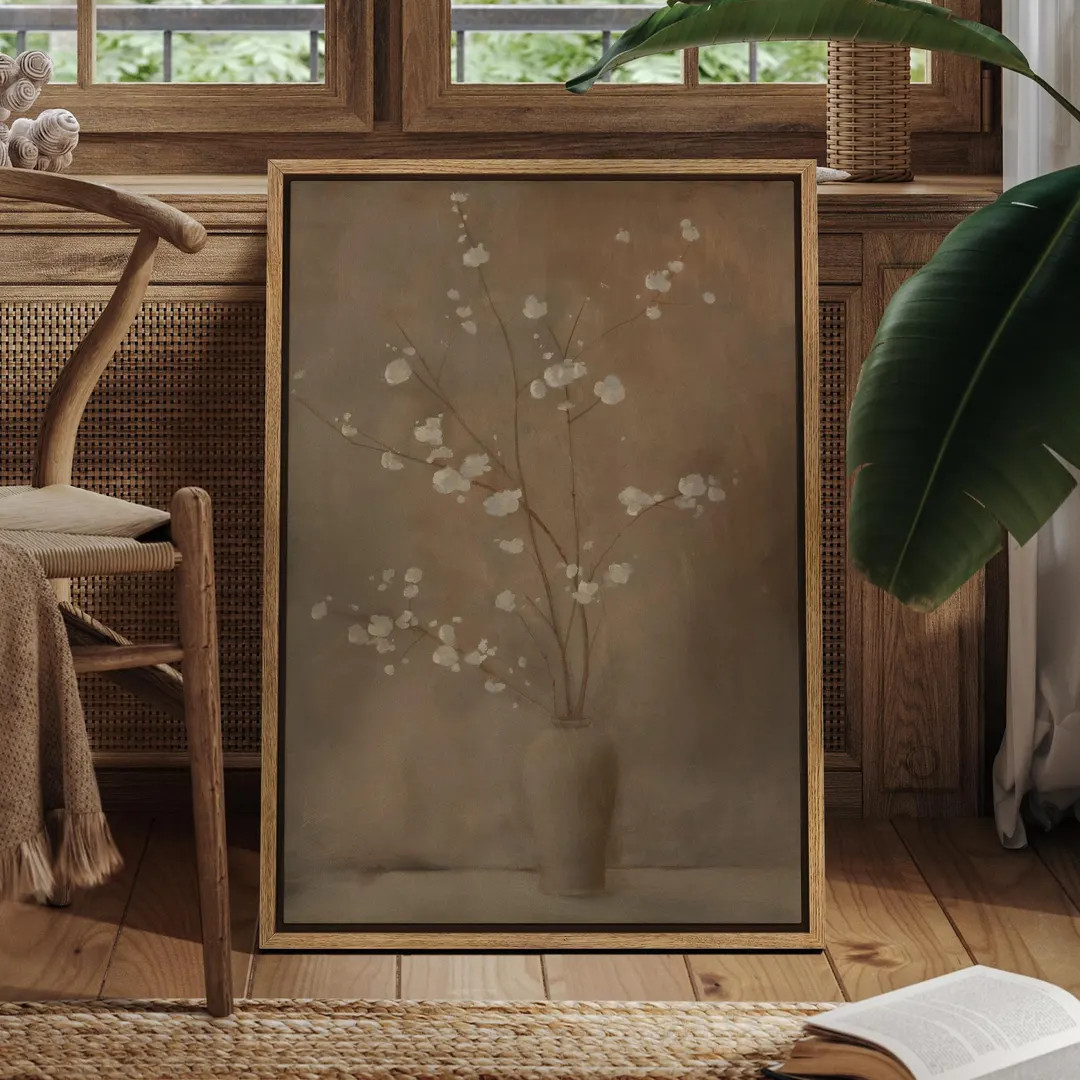 Framed Canvas Wall Art Vintage Minimalist Floral in Vase Prints Elegant Neutral Blossom Japanese ... | Etsy (US)
