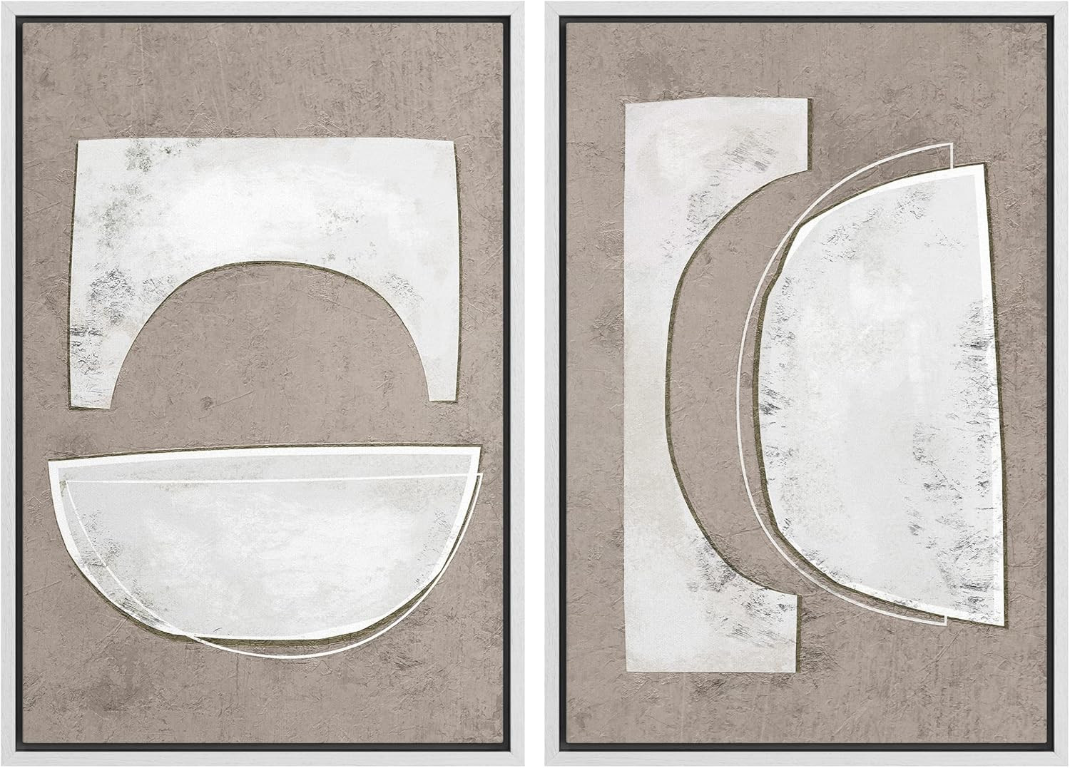 SIGNWIN Framed Canvas Print Wall Art Set Art Deco Grunge White Polygons Abstract Shapes Cozy Neut... | Amazon (US)