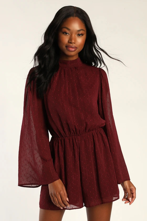 Perfectly Playful Burgundy Lurex Backless Clip Dot Romper | Christmas Romper Holiday Romper Rompers | Lulus (US)
