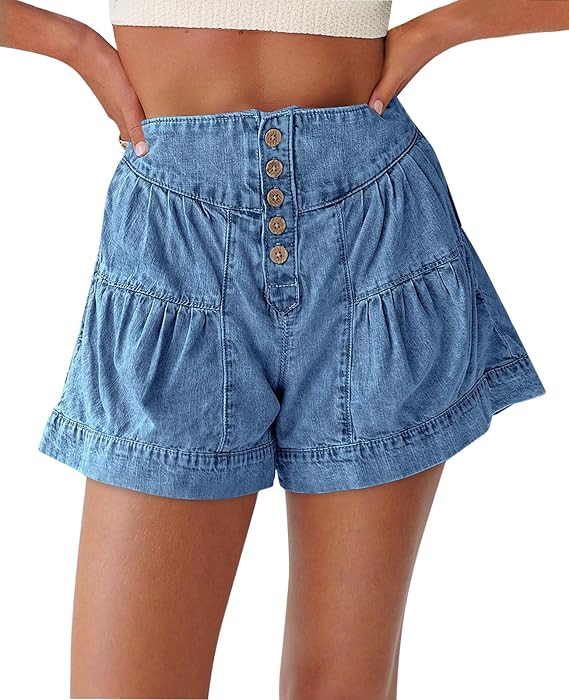 Cicy Bell Womens Summer Flowy Jean Shorts Button Up High Waisted Wide Leg Denim Skort with Pocket... | Amazon (US)