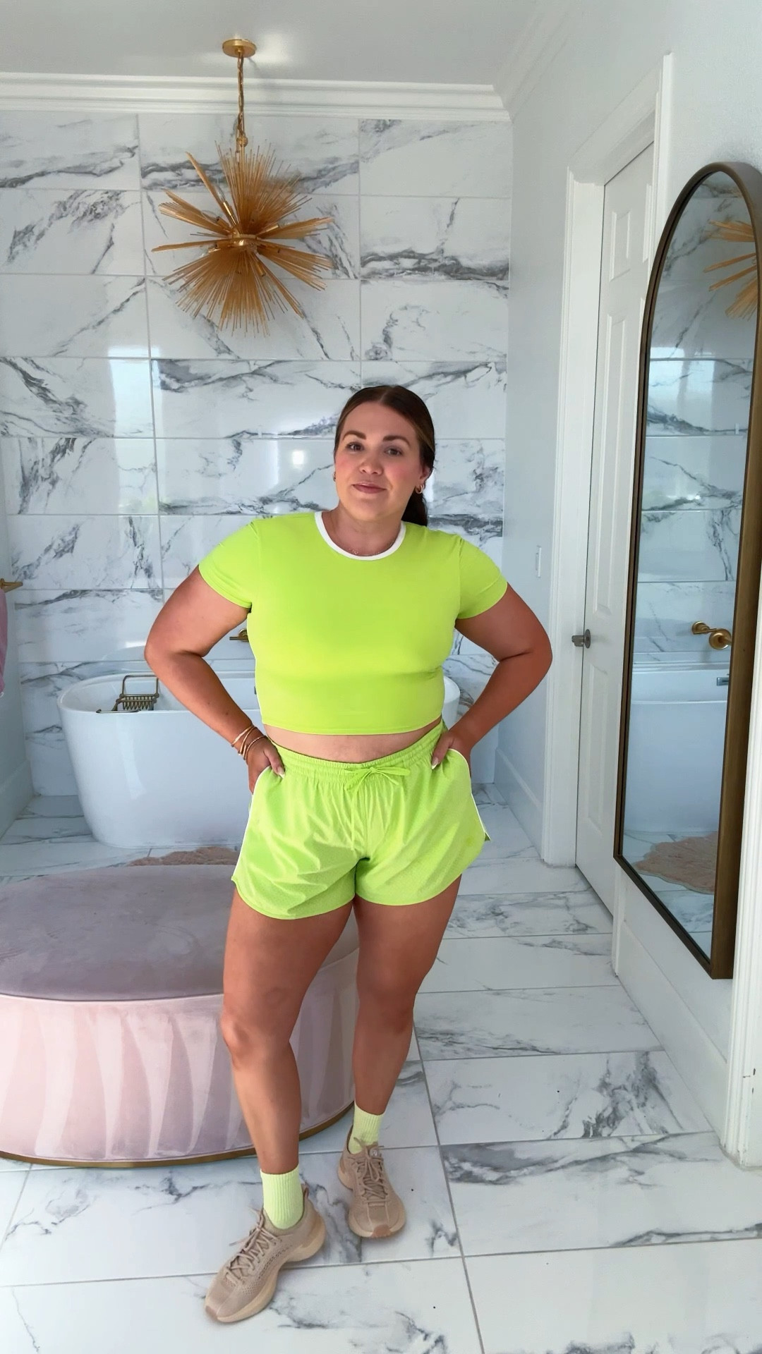 curvy midsize fitness workout look! wearing size large in top (built in bra) and size 12 in lined shorts! LOVE this color sour grapes 🎾 

#LTKMidsize #LTKFindsUnder100 #LTKActive