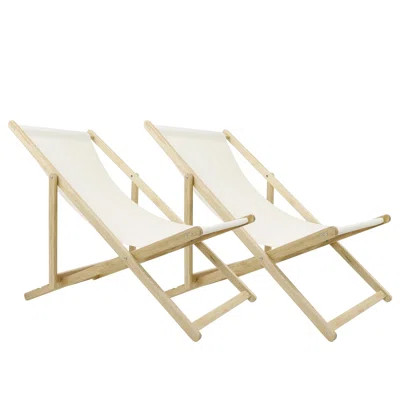 Wooden Patio Lawn Deck Chairs 2 Set Outdoor Camping Sling Chairs | Wayfair North America