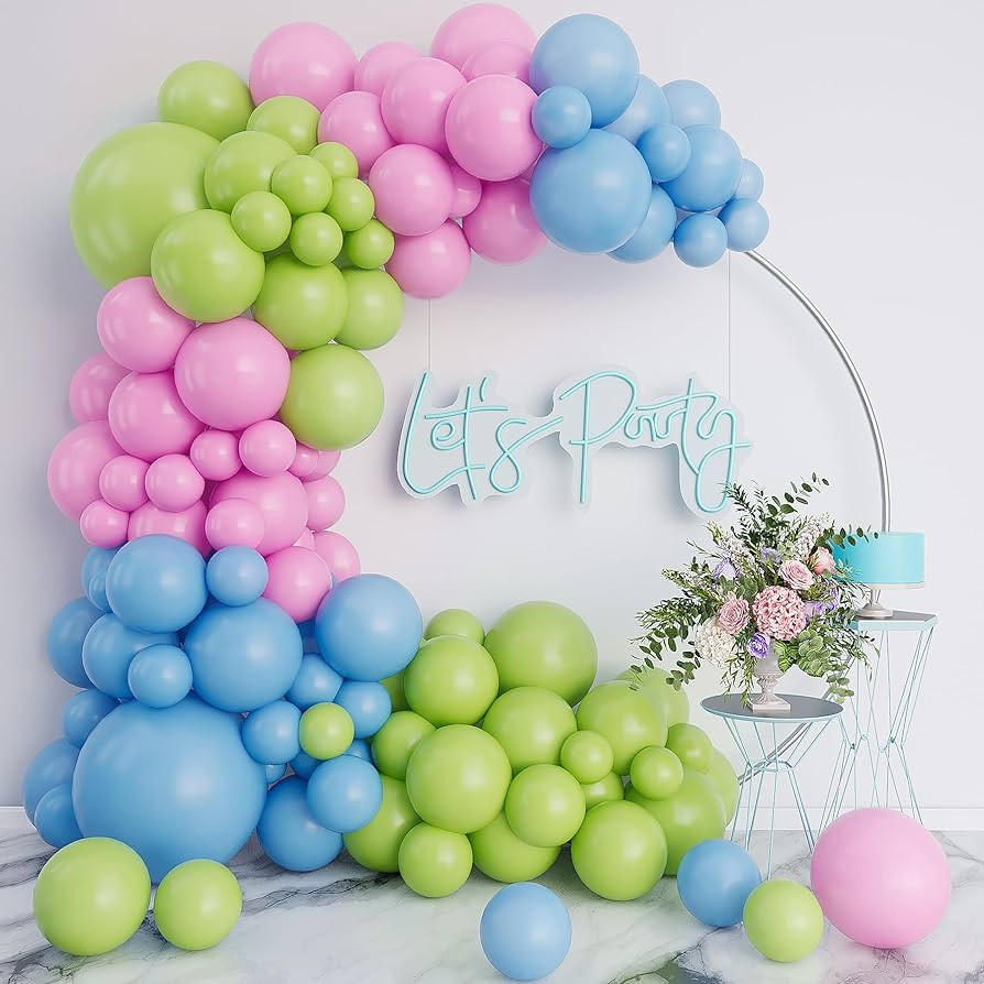 Blue and Pink Balloon Arch Garland Kit-Lime Green Balloon Latex Light Blue Balloon 132Pcs for Bir... | Amazon (US)