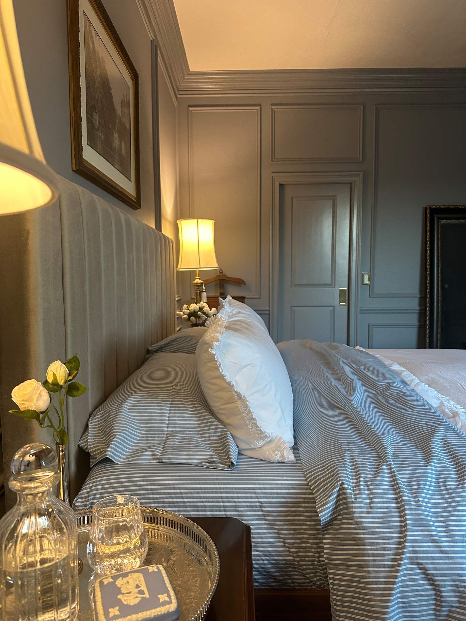 Evening bedroom with fresh bedding and bedside details

#LTKHome