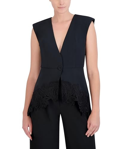 BCBGMAXAZRIA Women's Sleeveless V Neck Floral Applique Vest, Black | Amazon (US)