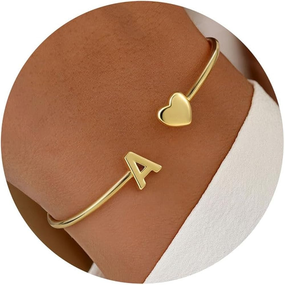 TURANDOSS Valentines Day Gifts - Gold Initial Heart Bracelets for Women, Dainty 14K-Gold-Plated L... | Amazon (US)