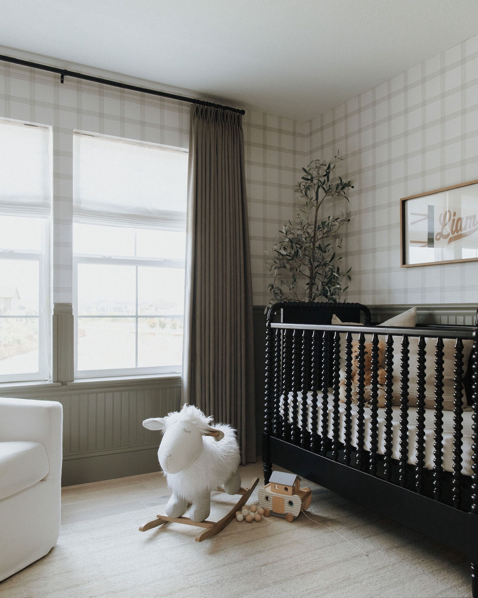 The sweetest neutral boy nursery. A timeless black crib mixed with this plaid wallpaper creates such a calming space. And no, it doesn’t always look this tidy with two little boys running around!

#LTKKids #LTKBaby #LTKHome