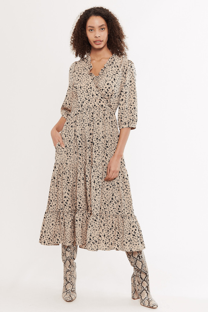 Louche Abeline Cosmos Print V Neck Tiered Midi Dress - JOY  | Fashion Clothing for Women, Men & G... | Joy The Store