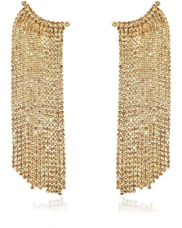 Uncle J Gold/Silver Rhinestone Crystal Long Tassel Dangle Earrings-Fringe Chain Chandelier Drop E... | Amazon (US)