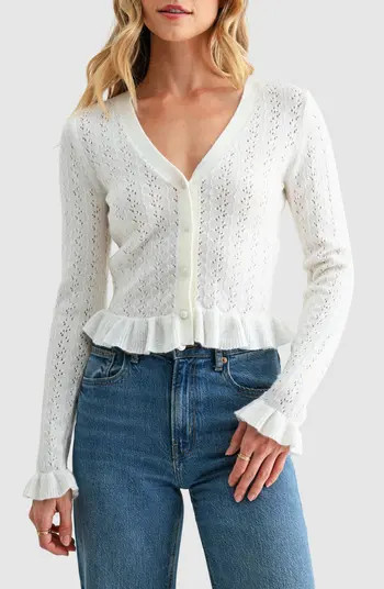 Pointelle Ruffle Hem Crop Cardigan | Nordstrom