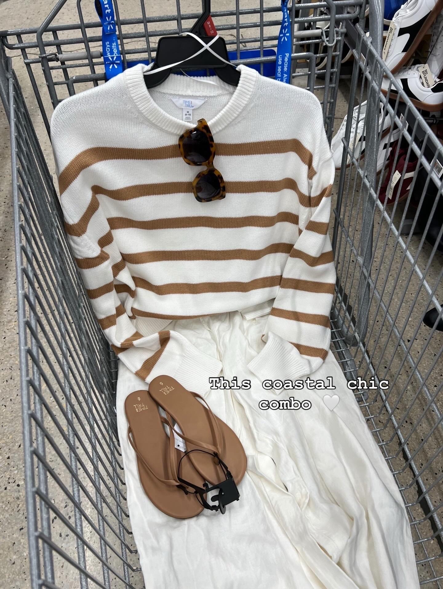 Walmart cotton sweater, grab it! I sized up one to a medium. Linen pants not available in white online yet. 