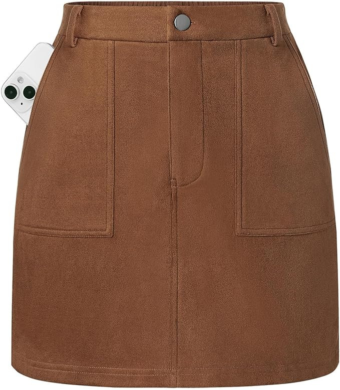 Kate Kasin Women Mini Suede Skirt, High Waisted Pencil Skirt with Pockets, Fall Winter Skirts 202... | Amazon (US)