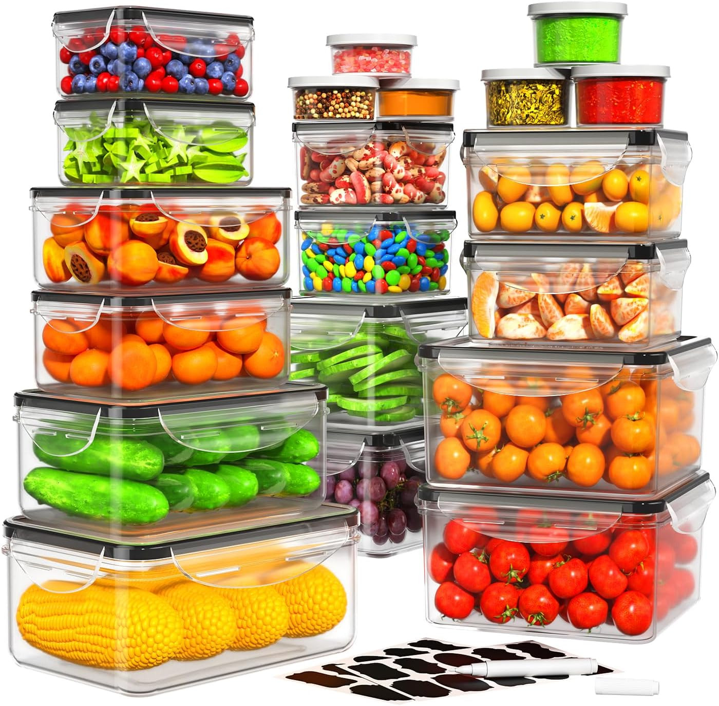 40 PCS Food Storage Containers with Lids Airtight, 100% Leakproof Plastic Meal-Prep Containers Re... | Amazon (US)
