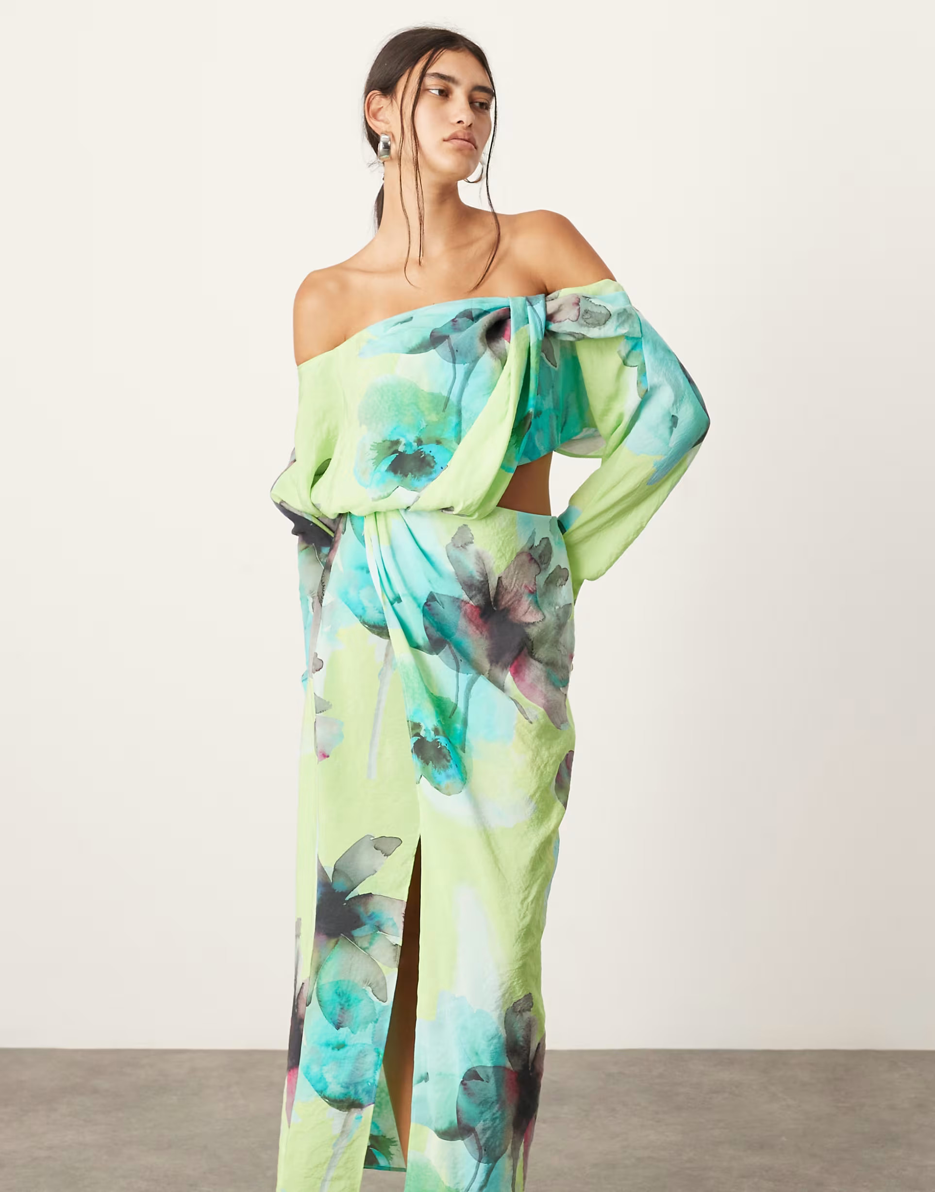 ASOS EDITION twist off shoulder maxi dress with cut out detail in large floral print | ASOS | ASOS (Global)