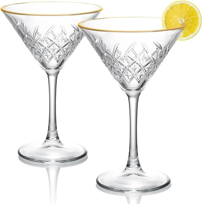 Martini Glasses, Gold Rim Coupe Glasses Set of 2, Lead-Free Crystal Cocktail Glasses, Modern Desi... | Amazon (US)