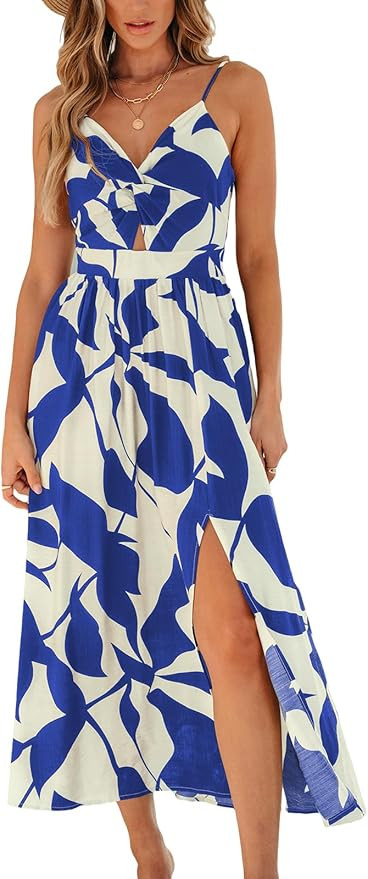 CUPSHE Women’s Long Dresses Summer Sleeveless Beach Casual Side Slit Spaghetti Straps Vacation ... | Amazon (US)