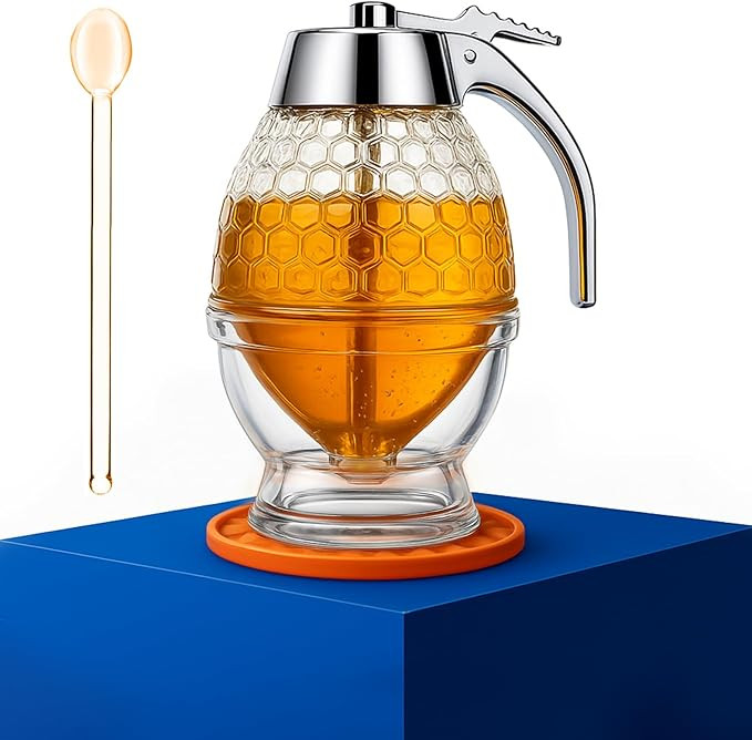 8oz Glass Honey Dispenser with EXCLUSIVE SILICONE MAT & Airtight Lid – Container for Honey, Syr... | Amazon (US)
