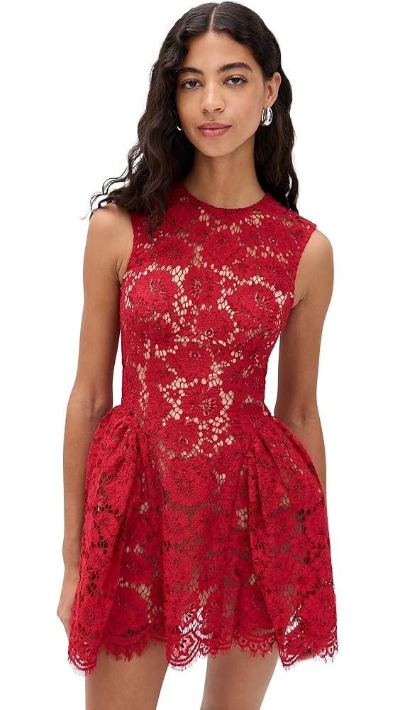 Women's Red Fine Lace Pearl Mini Dress | Amazon (US)