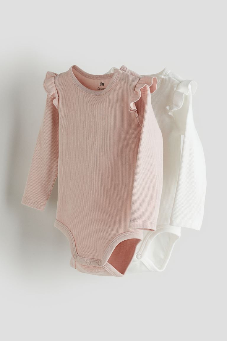 2-pack Long-sleeved Bodysuits - Light pink/white - Kids | H&M US | H&M (US + CA)