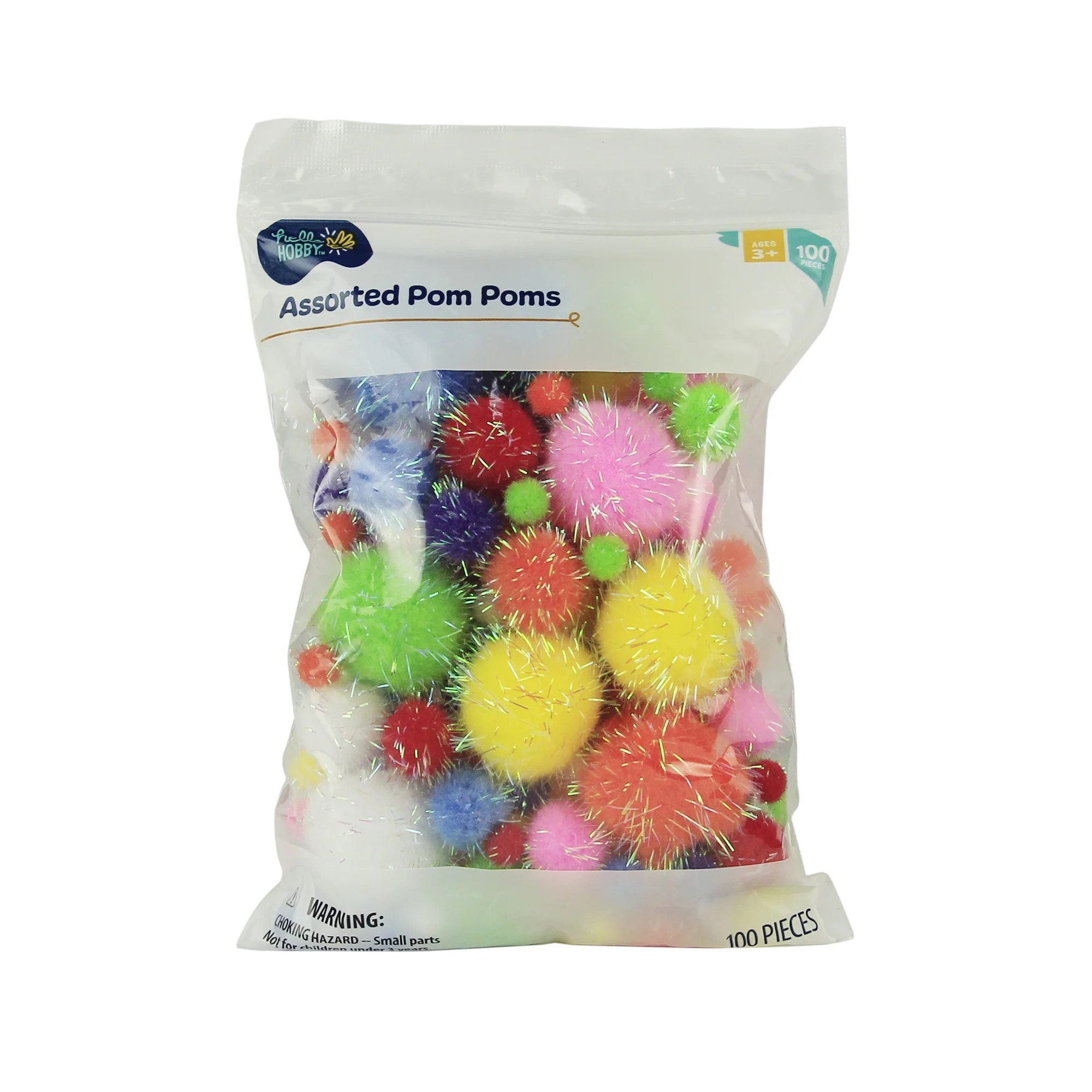 Hello Hobby Shimmer Multicolor Pom Poms POM - 100 Piece - Walmart.com | Walmart (US)