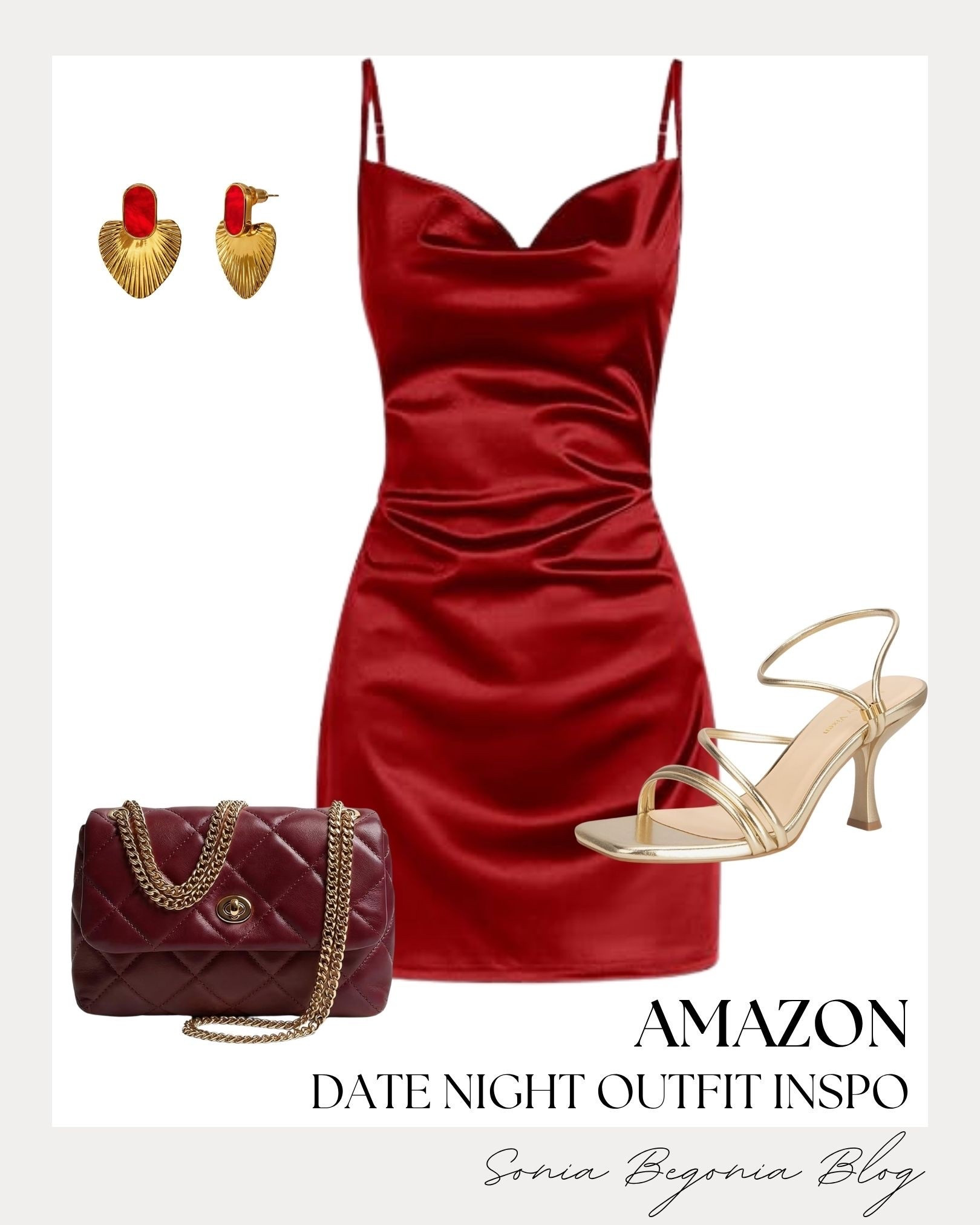 Date night look! ❤️
A sultry red satin cowl-neck dress that flatters in all the right ways.

Paired with strappy gold heels, statement heart earrings, and a quilted crossbody bag for an effortless glam moment. 🥂✨

#AmazonFashion #DateNightOutfit #RedDress #LTKfashion #StyleInspo #NightOutLook #GlamStyle #OOTD #FashionPost #ChicLook

#LTKootd #LTKWedding