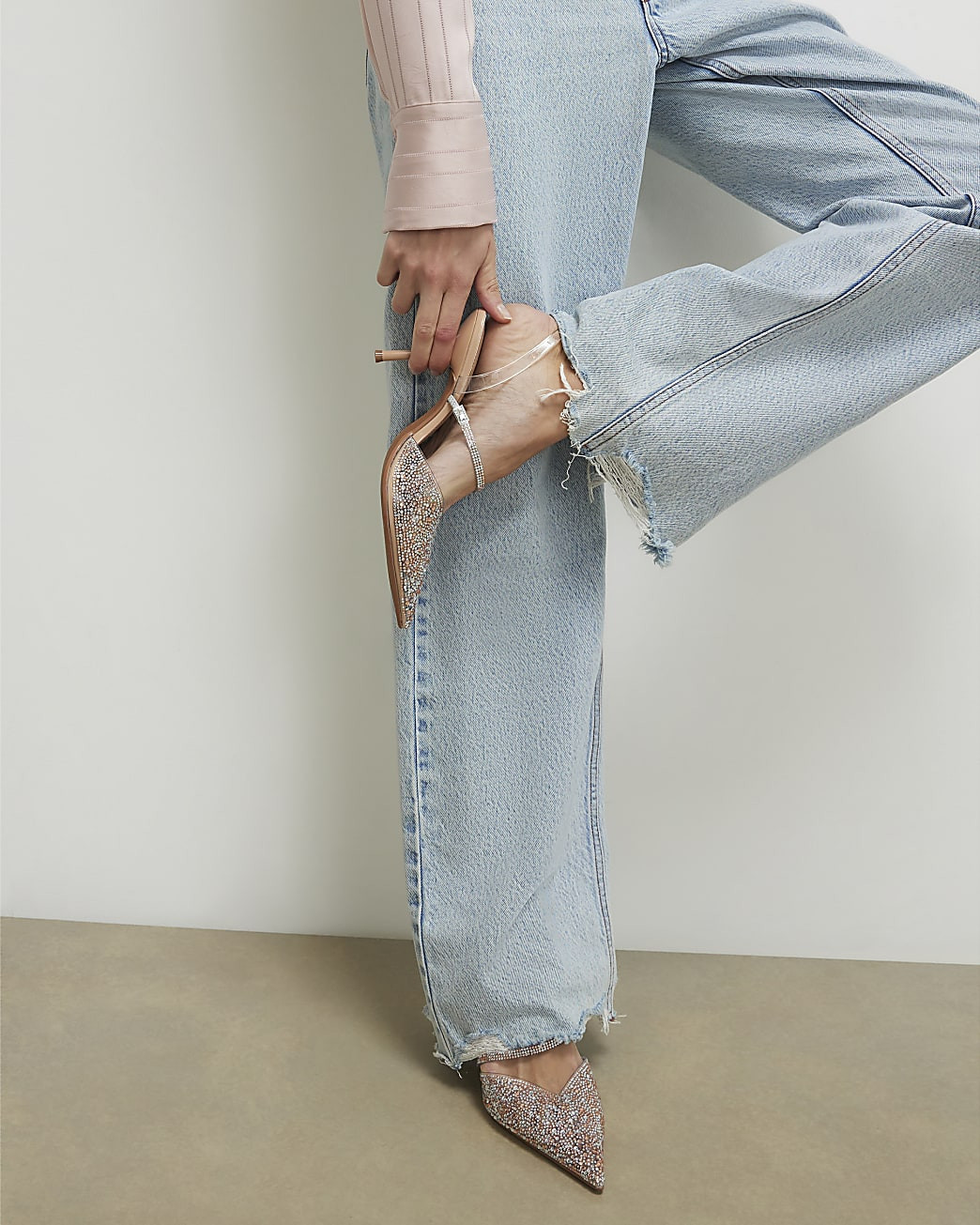 Beige Perspex Embellished Court Heels | River Island UK & IE