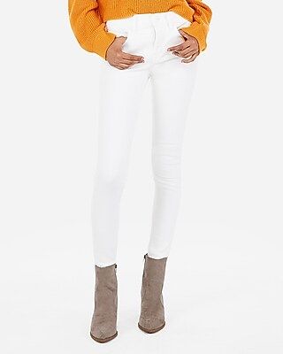 Express Womens Mid Rise White Denim Perfect Stretch+ Jeggings | Express