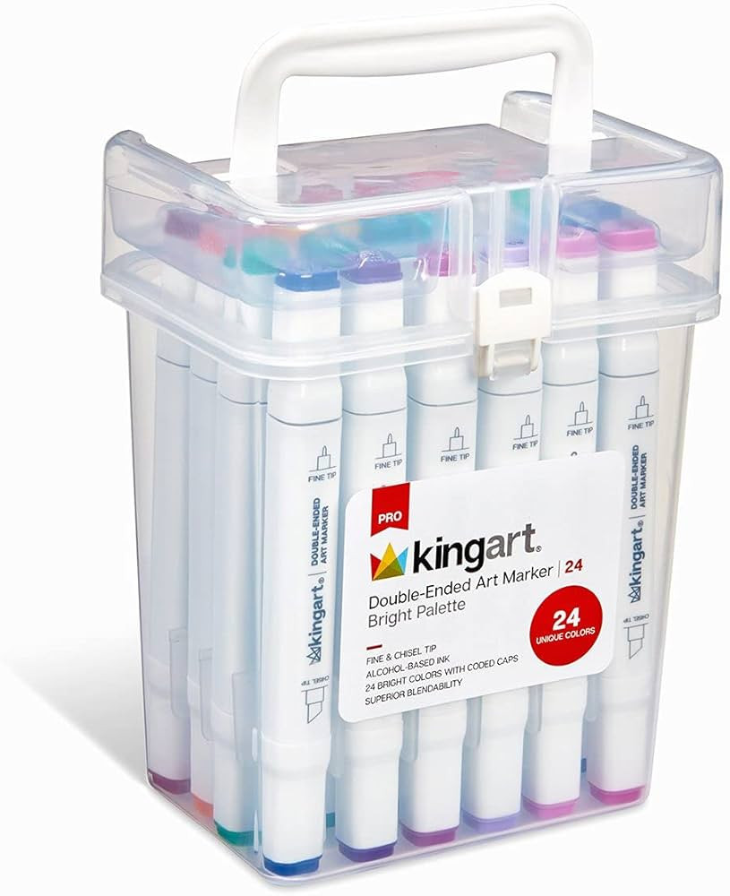 KINGART 424-24A PRO Double-Ended Alcohol Ink Art Markers, 24 BRIGH TColors, Fine Point & Chisel T... | Amazon (US)