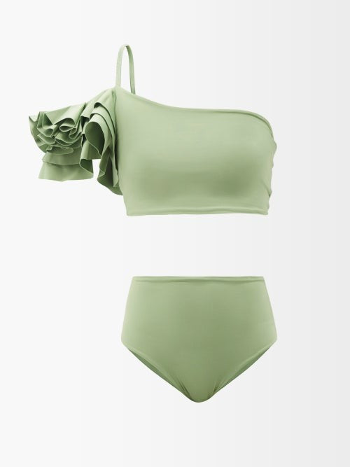 Maygel Coronel - Procida One-shoulder Ruffled Bikini - Womens - Jade | Matches (US)