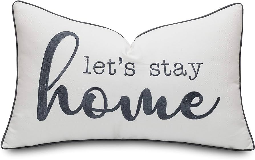 YugTex Lets Stay Home Embroidered Decorative Lumbar Accent Throw Pillow Cover - 12x20 Inches, Ivo... | Amazon (US)