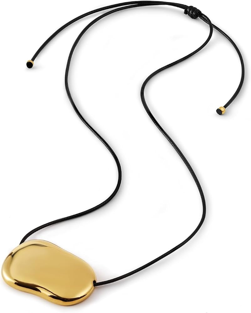 Chunky Gold Silver Long Pendant Necklace for Women, Minimalist Charm on Adjustable Black Cord, St... | Amazon (US)