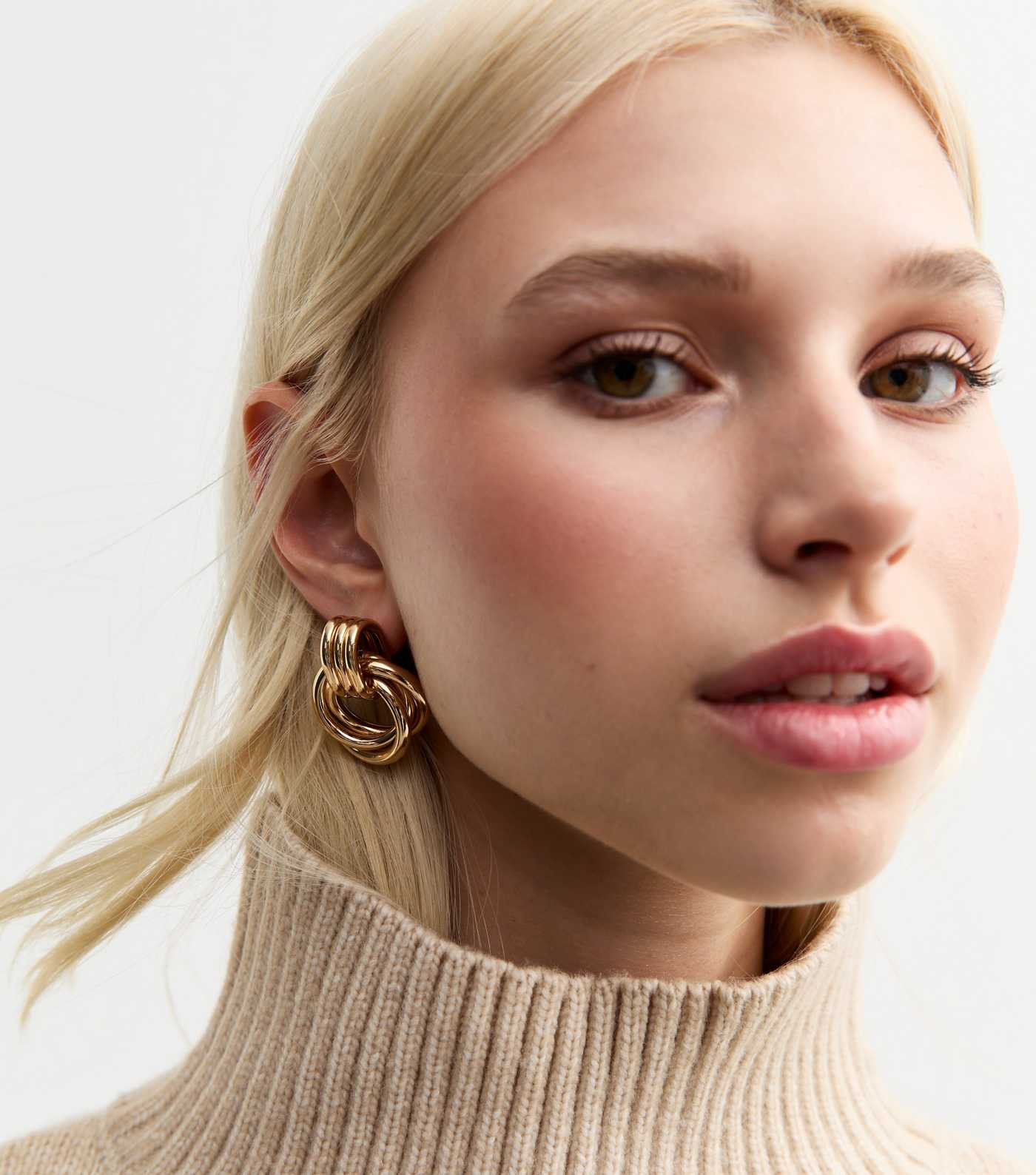 Gold Tone Interlinked Hoop Doorknocker Earrings | New Look | New Look (UK)