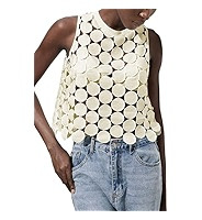 SHENHE Women's Sheer Tank Tops See Through Polka Dots Asymmetrical Top Summer Sleeveless Vest Shi... | Amazon (US)