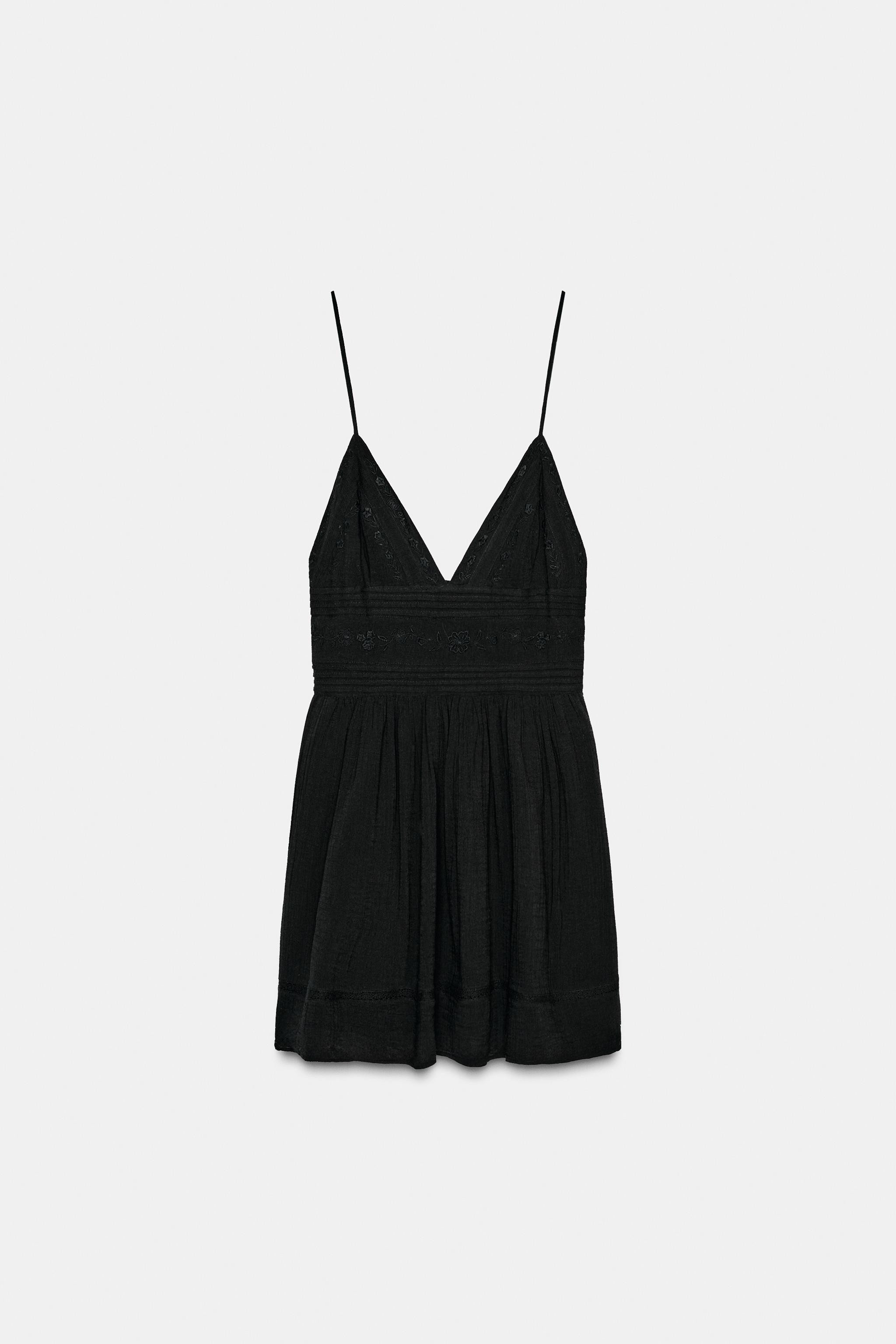 EMBROIDERED STRAPPY MINI DRESS | Zara UK