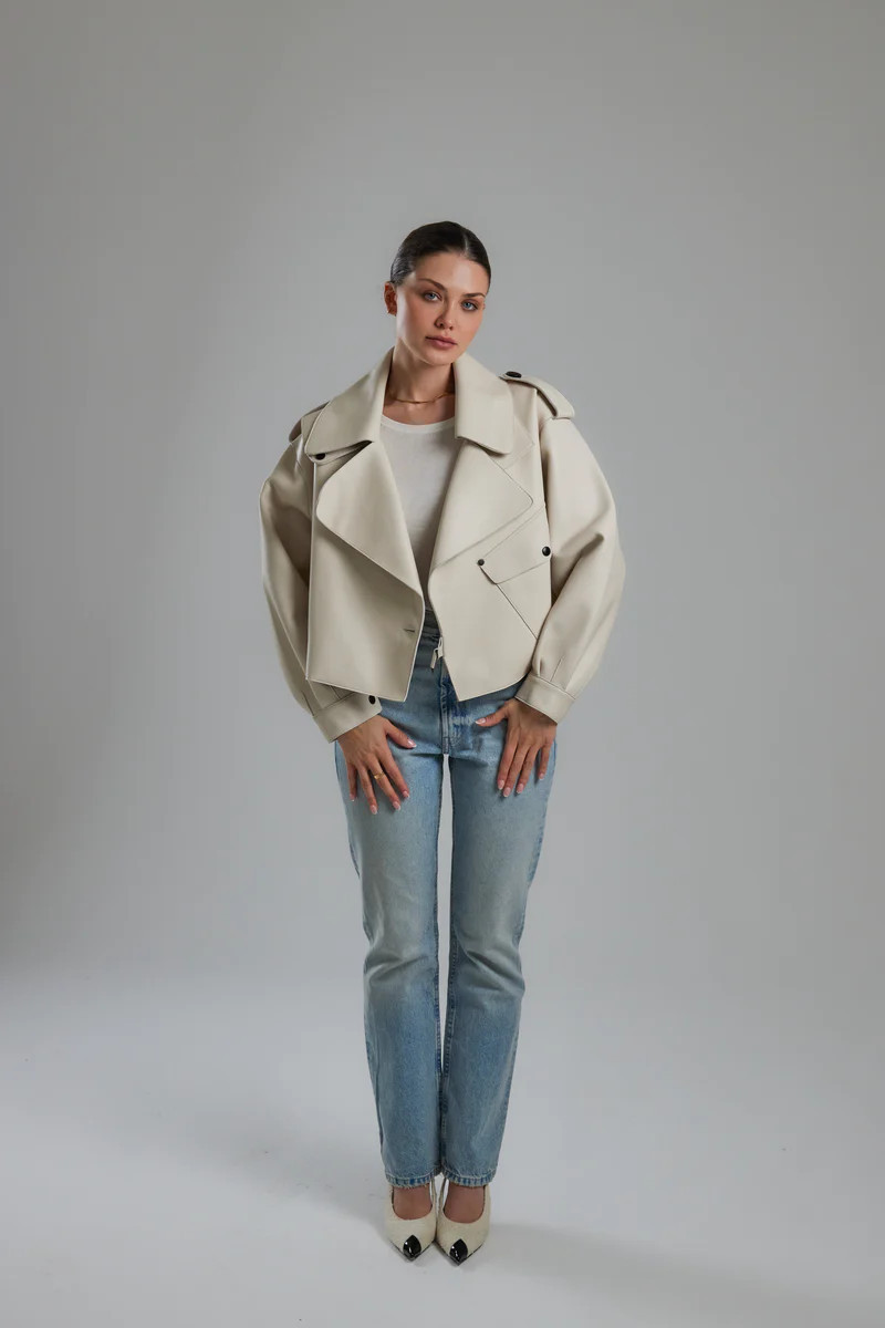 Off White Oversized Leather Jacket | DE SAVARY LONDON