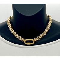 Gold Chain Necklace. Double Link Chain. Pave Carabiner Screw Clasp. Multi Gold | Etsy (US)