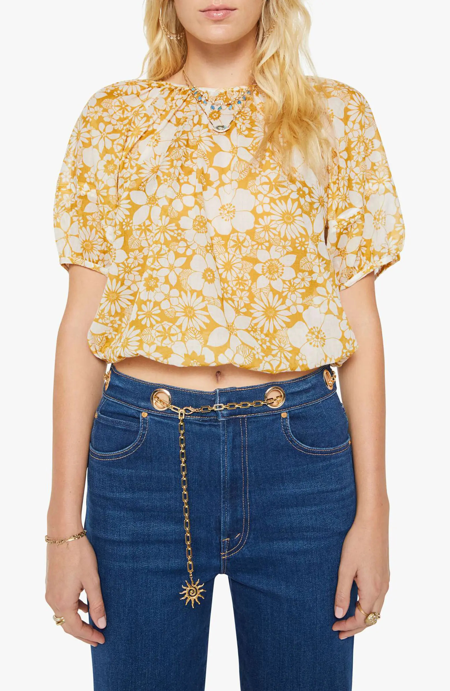 MOTHER The Party in the Back Floral Cotton Crop Top | Nordstrom | Nordstrom