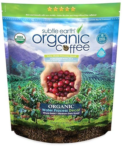 2LB Subtle Earth Organic Decaf - Swiss Water Process Decaf - Medium Dark Roast - Whole Bean Coffe... | Amazon (US)