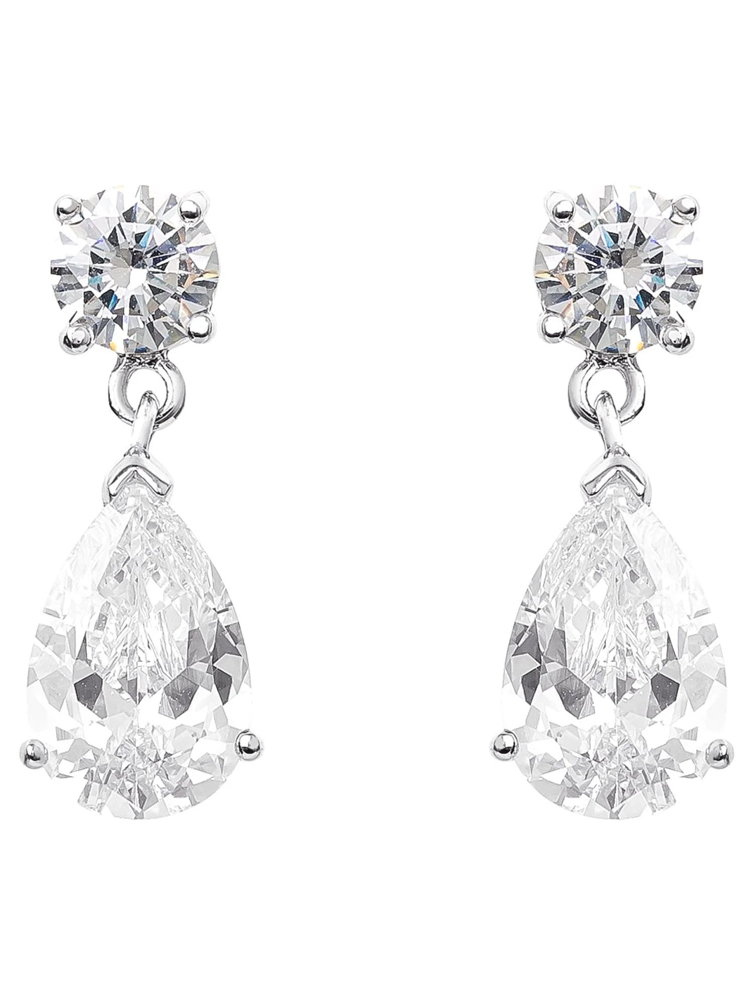 Believe by Brilliance Women's Sterling Silver and Cubic Zirconia Double Stone Pear Drop Earrings ... | Walmart (US)