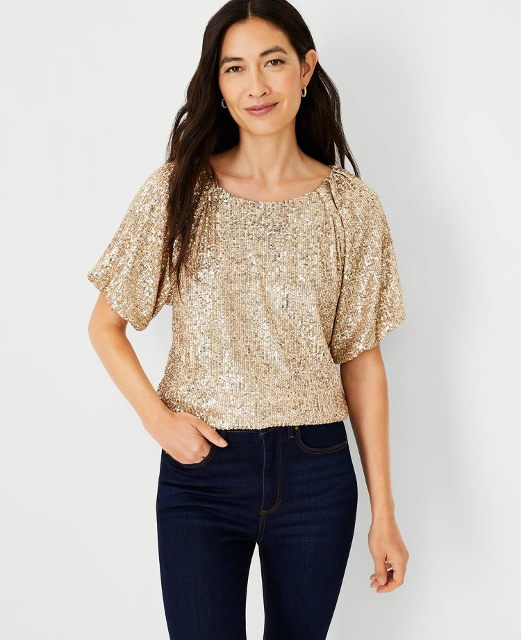Sequin Raglan Sleeve Top | Ann Taylor (US)