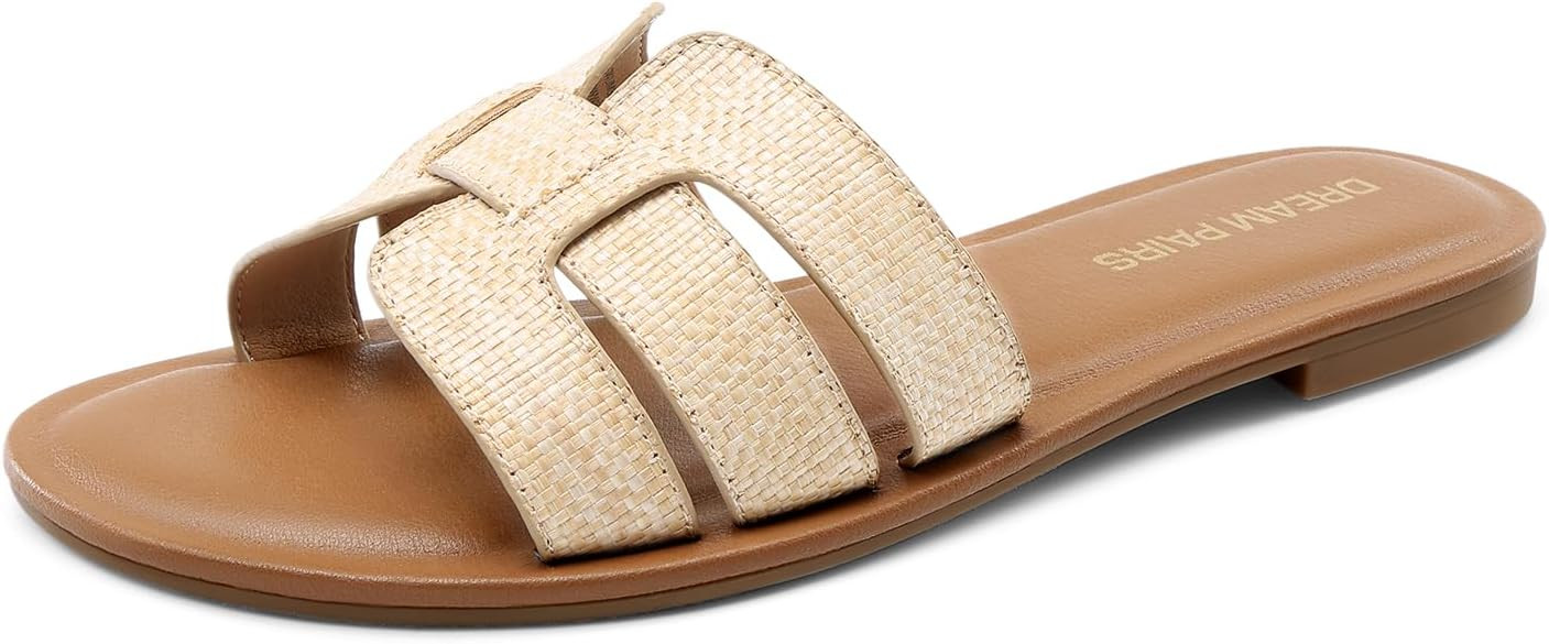 DREAM PAIRS Women's Dressy Slide Sandals Slip-on Open Round Toe Flat Sandals Fashion Casual Comfo... | Amazon (US)