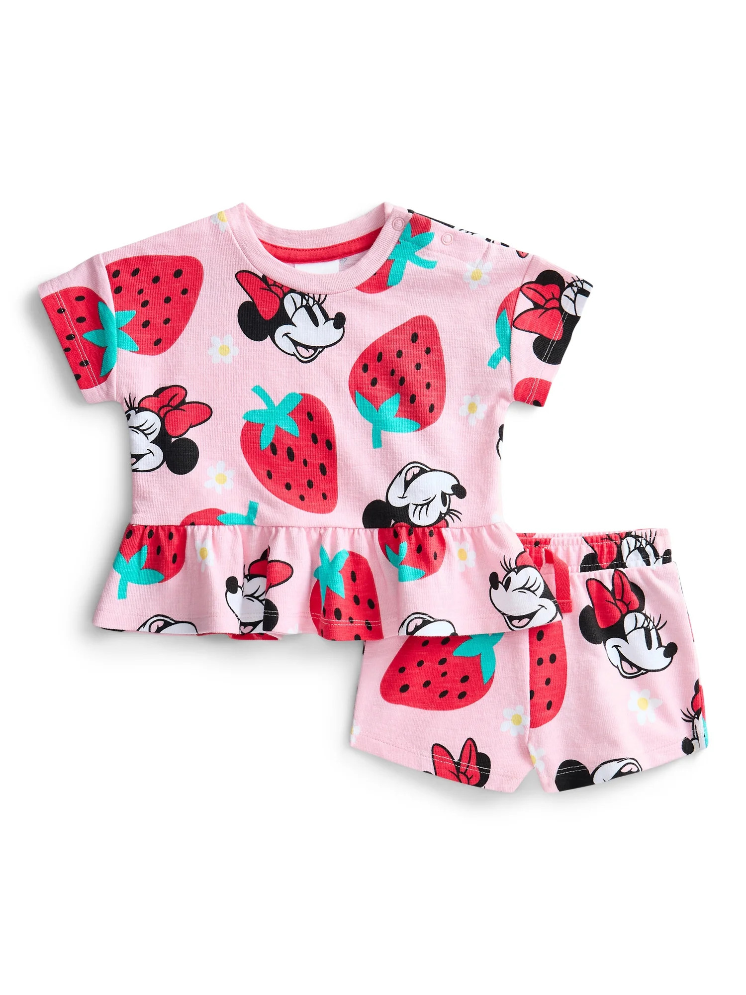 Minnie Mouse Toddler Girls Short Sleeve Graphic Tee and Matching Ruffle Shorts Set, 2-Piece, Size... | Walmart (US)