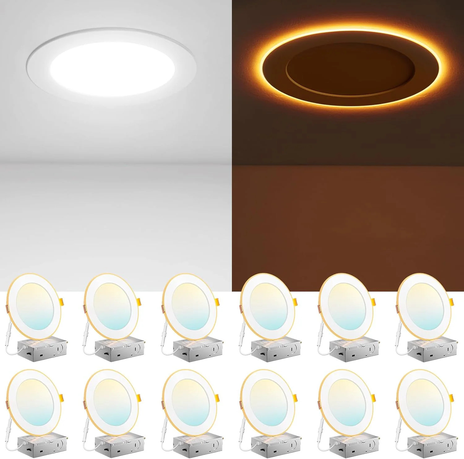 Amico 6 in 12 Pack Ultra Thin LED Recessed Ceiling Light with Night Light 5CCT Selectable Dimmable Canless Wafer Downlight IC Rated one_size | Lowe's