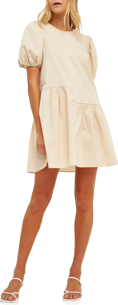 English Factory Puff Shoulder Mixed Media Minidress | Nordstrom | Nordstrom