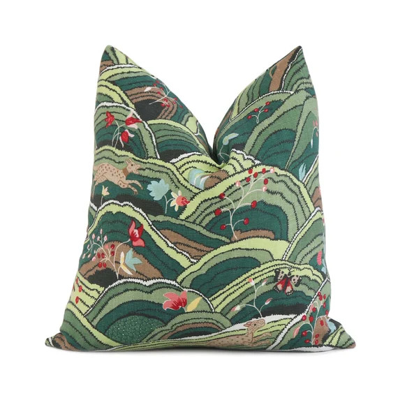 Green Rolling Hills Throw Pillow Cover Case With Gold Zipper | Etsy | Etsy (US)