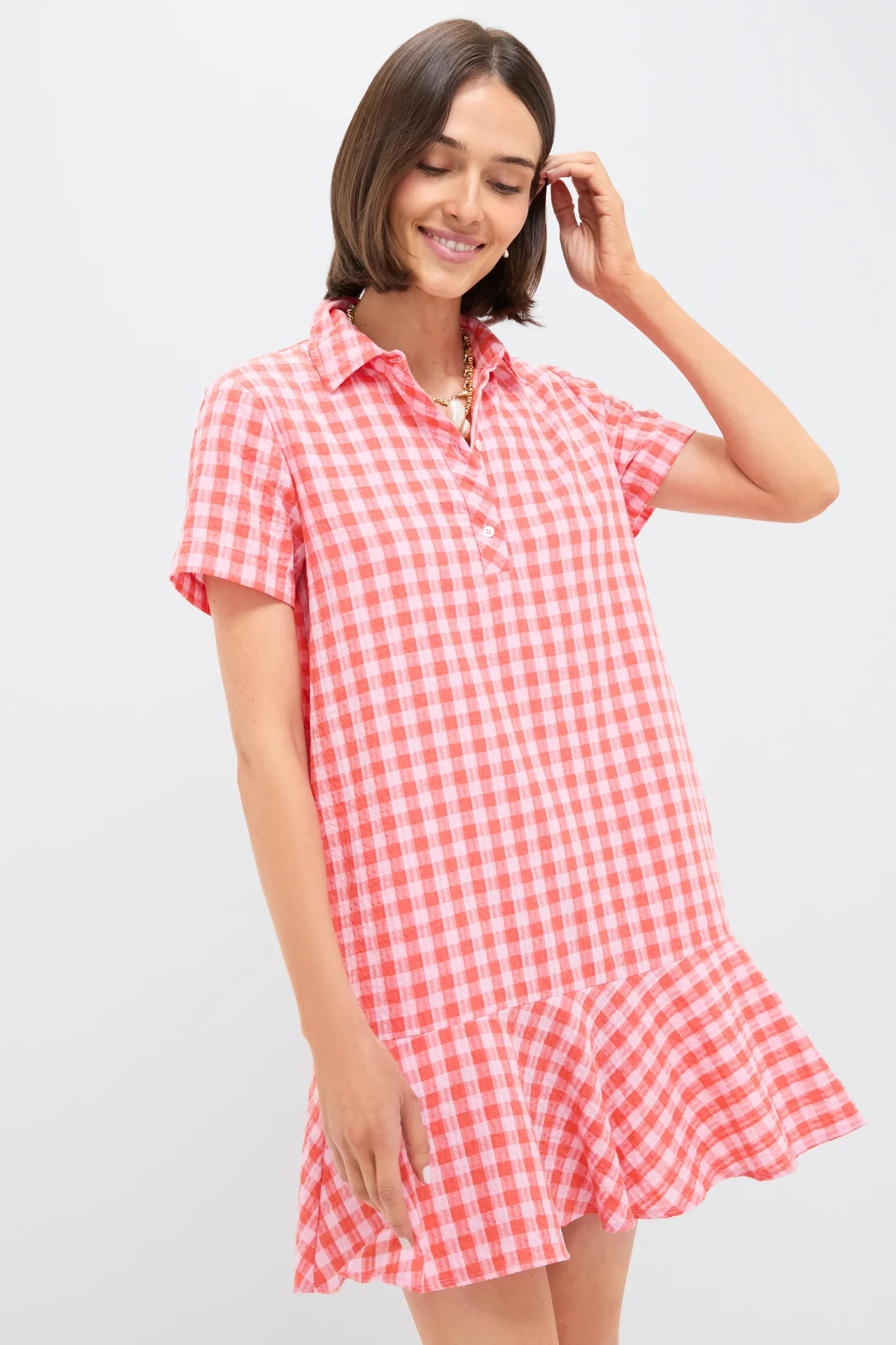 Orange and Pink Seersucker Short Sleeve May Dress | Tuckernuck (US)
