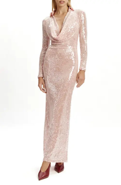 Bardot Lorel Sequin Plunge Long Sleeve Maxi Dress in Bliss Pink at Nordstrom, Size X-Small | Nordstrom